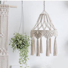 Load image into Gallery viewer, Macrame Hanging lamp shade handmade boho-chic decor wedding decor party decor
