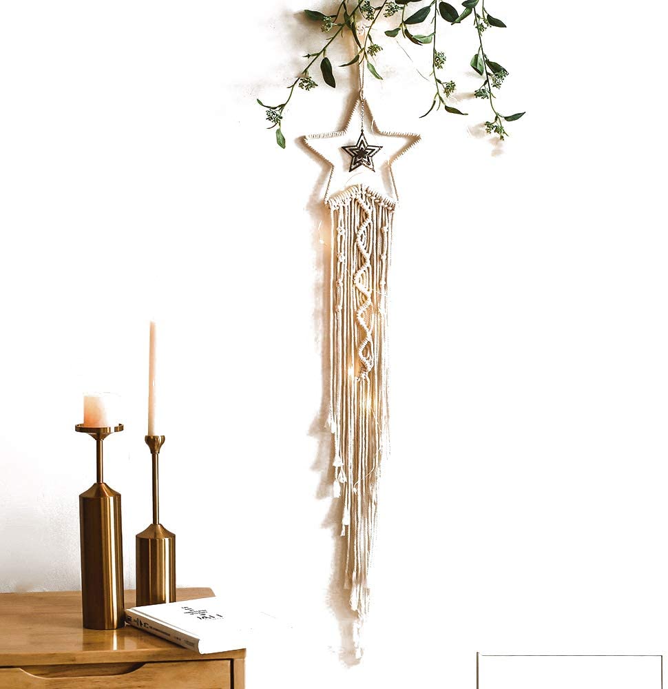 Star Macrame Dream Catcher Wall Hang With Light