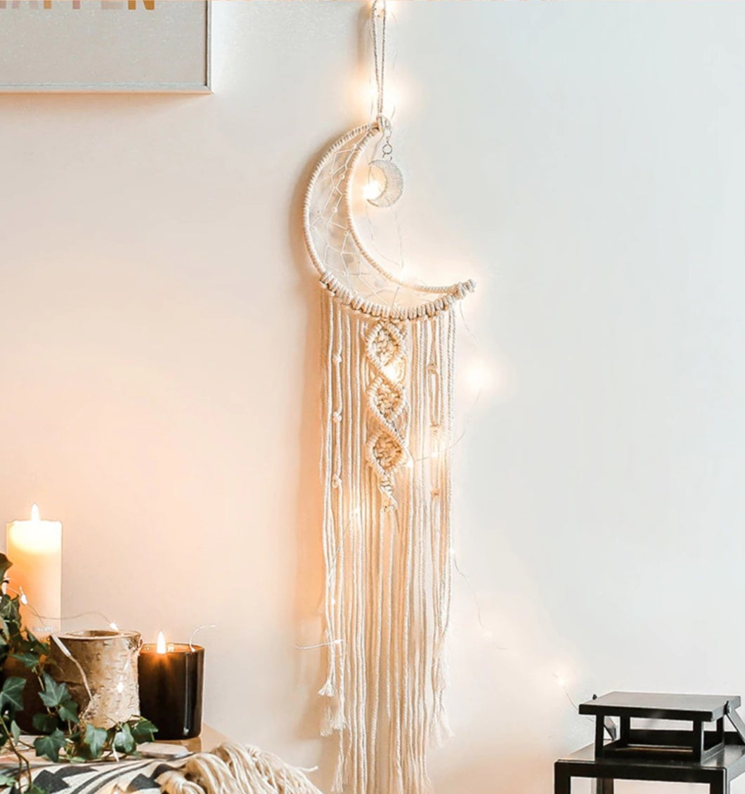 Moon Dream Catcher with lights Handmade Macrame